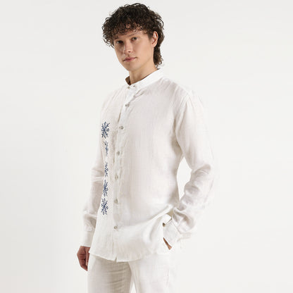 Symbol – Snowflake Embroidered Linen Shirt – Blanc