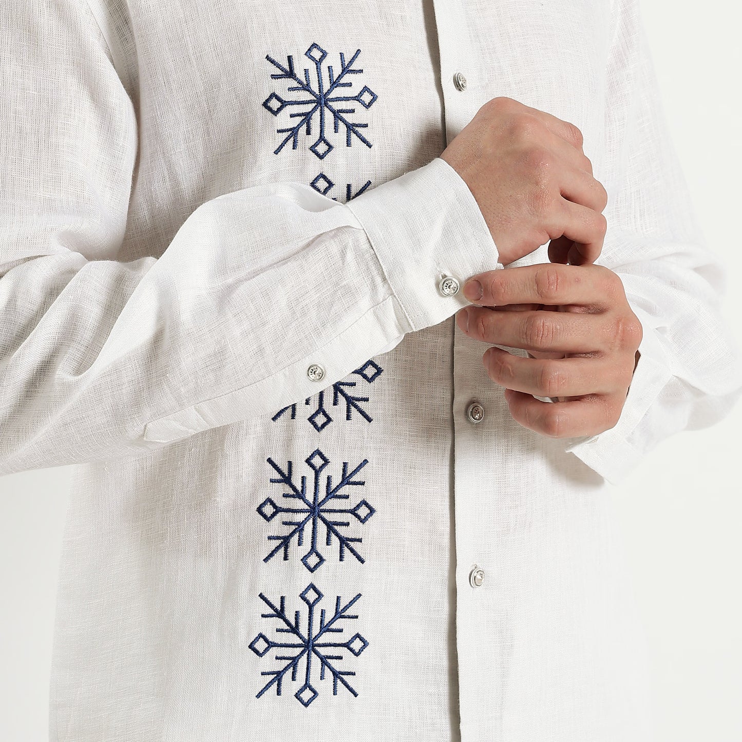 Symbol – Snowflake Embroidered Linen Shirt – Blanc