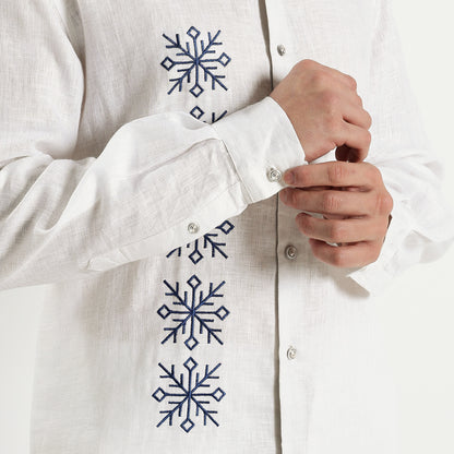 Symbol – Snowflake Embroidered Linen Shirt – Blanc