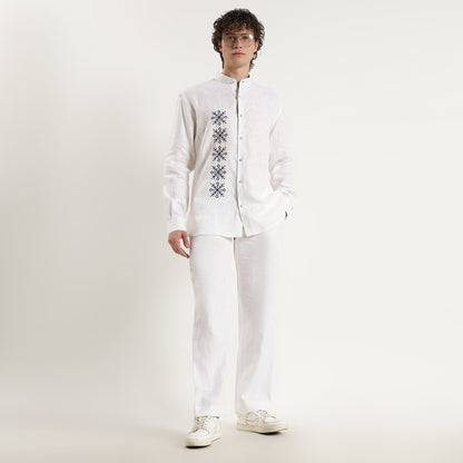 Symbol – Snowflake Embroidered Linen Shirt – Blanc