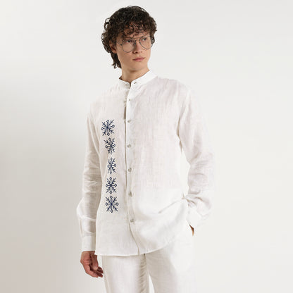 Symbol – Snowflake Embroidered Linen Shirt – Blanc