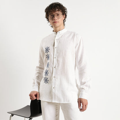 Symbol – Snowflake Embroidered Linen Shirt – Blanc