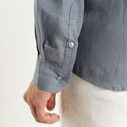 Lume – Premium Tulip Overlay Linen Shirt – Steel Blue