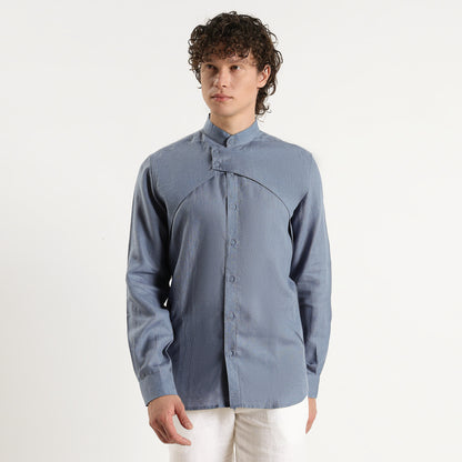 Lume – Premium Tulip Overlay Linen Shirt – Steel Blue