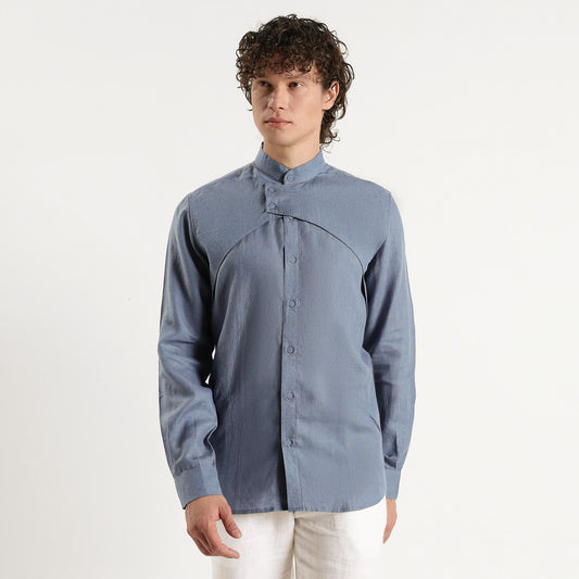 Lume – Premium Tulip Overlay Linen Shirt – Steel Blue