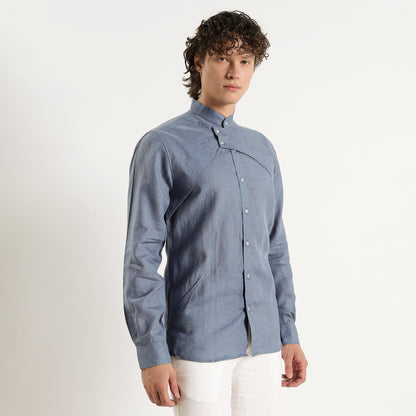 Lume – Premium Tulip Overlay Linen Shirt – Steel Blue
