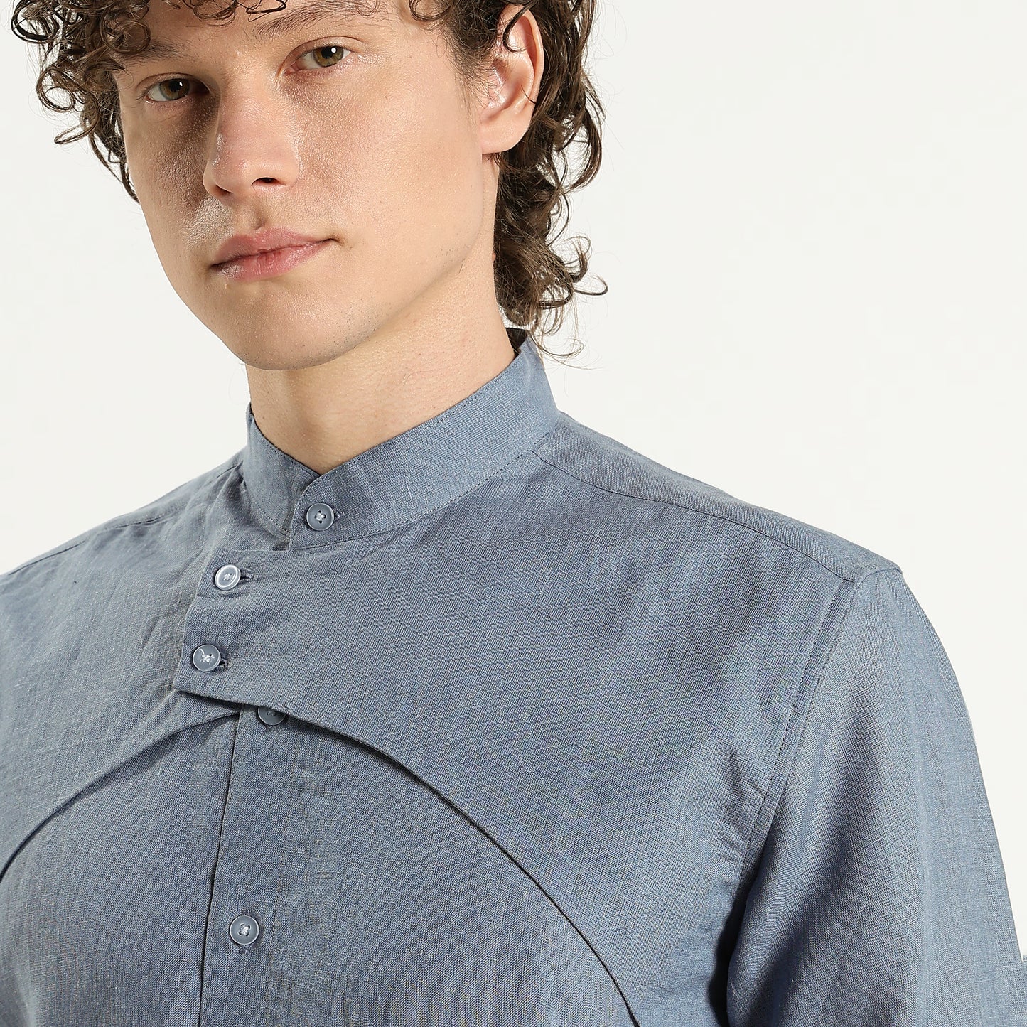 Lume – Premium Tulip Overlay Linen Shirt – Steel Blue