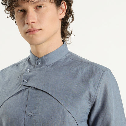Lume – Premium Tulip Overlay Linen Shirt – Steel Blue