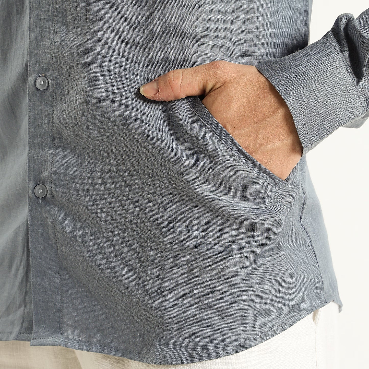 Lume – Premium Tulip Overlay Linen Shirt – Steel Blue