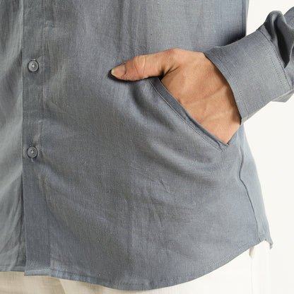 Lume – Premium Tulip Overlay Linen Shirt – Steel Blue