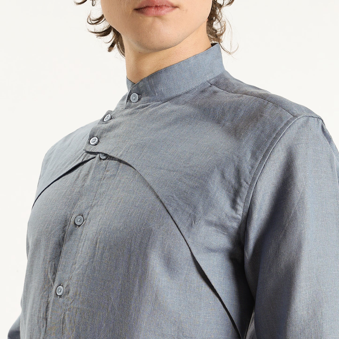 Lume – Premium Tulip Overlay Linen Shirt – Steel Blue