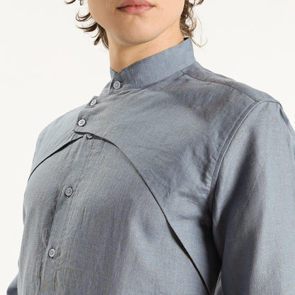 Lume – Premium Tulip Overlay Linen Shirt – Steel Blue