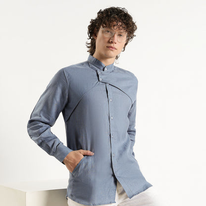 Lume – Premium Tulip Overlay Linen Shirt – Steel Blue