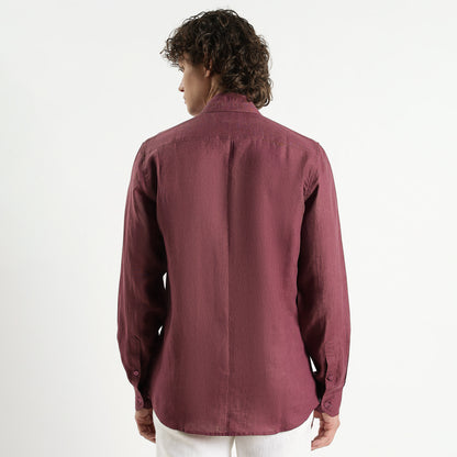 Vino – Premium High Collar Linen Shirt – Wine