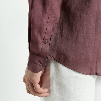 Vino – Premium High Collar Linen Shirt – Wine