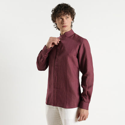 Vino – Premium High Collar Linen Shirt – Wine
