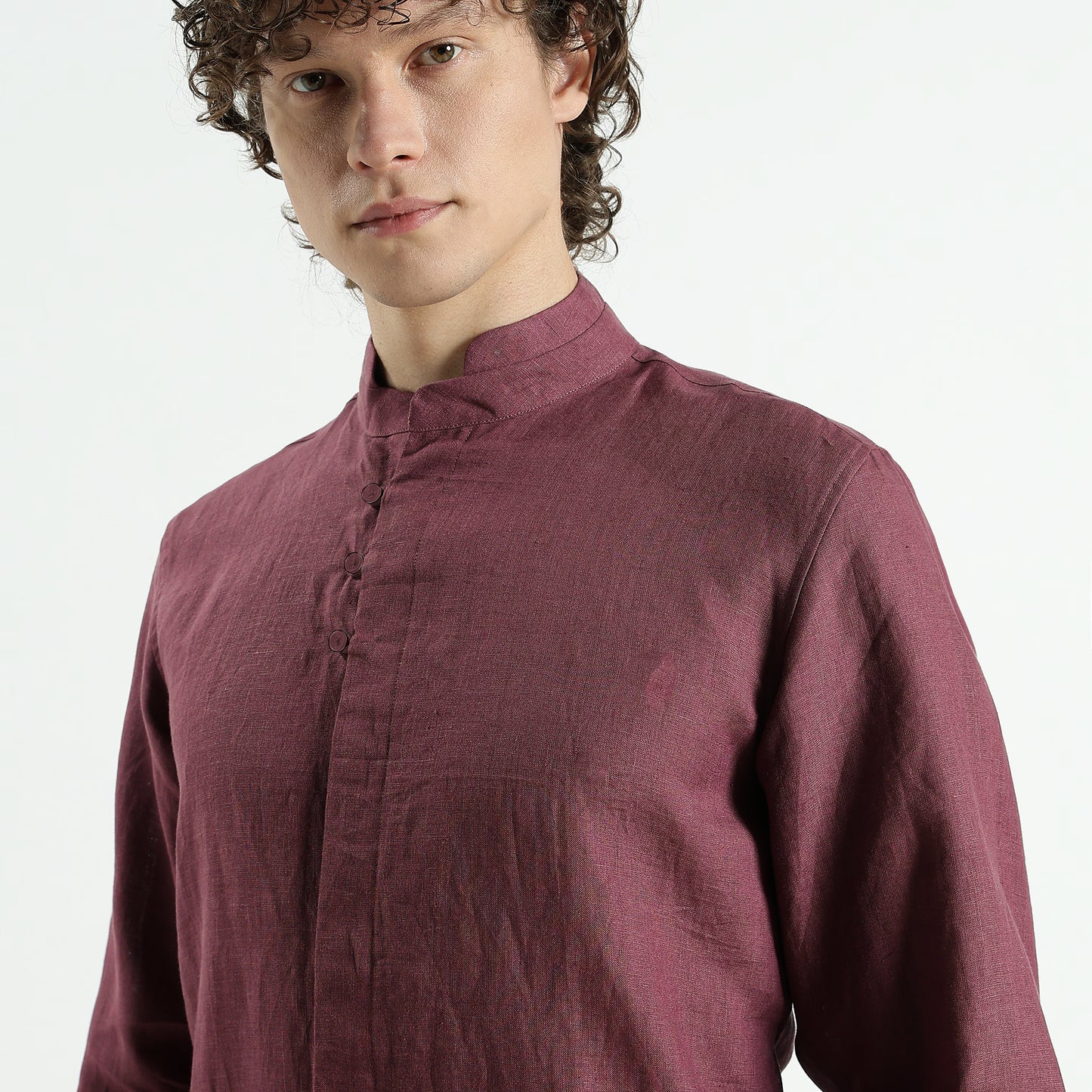 Vino – Premium High Collar Linen Shirt – Wine
