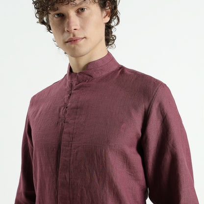 Vino – Premium High Collar Linen Shirt – Wine