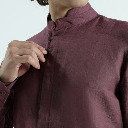 Vino – Premium High Collar Linen Shirt – Wine