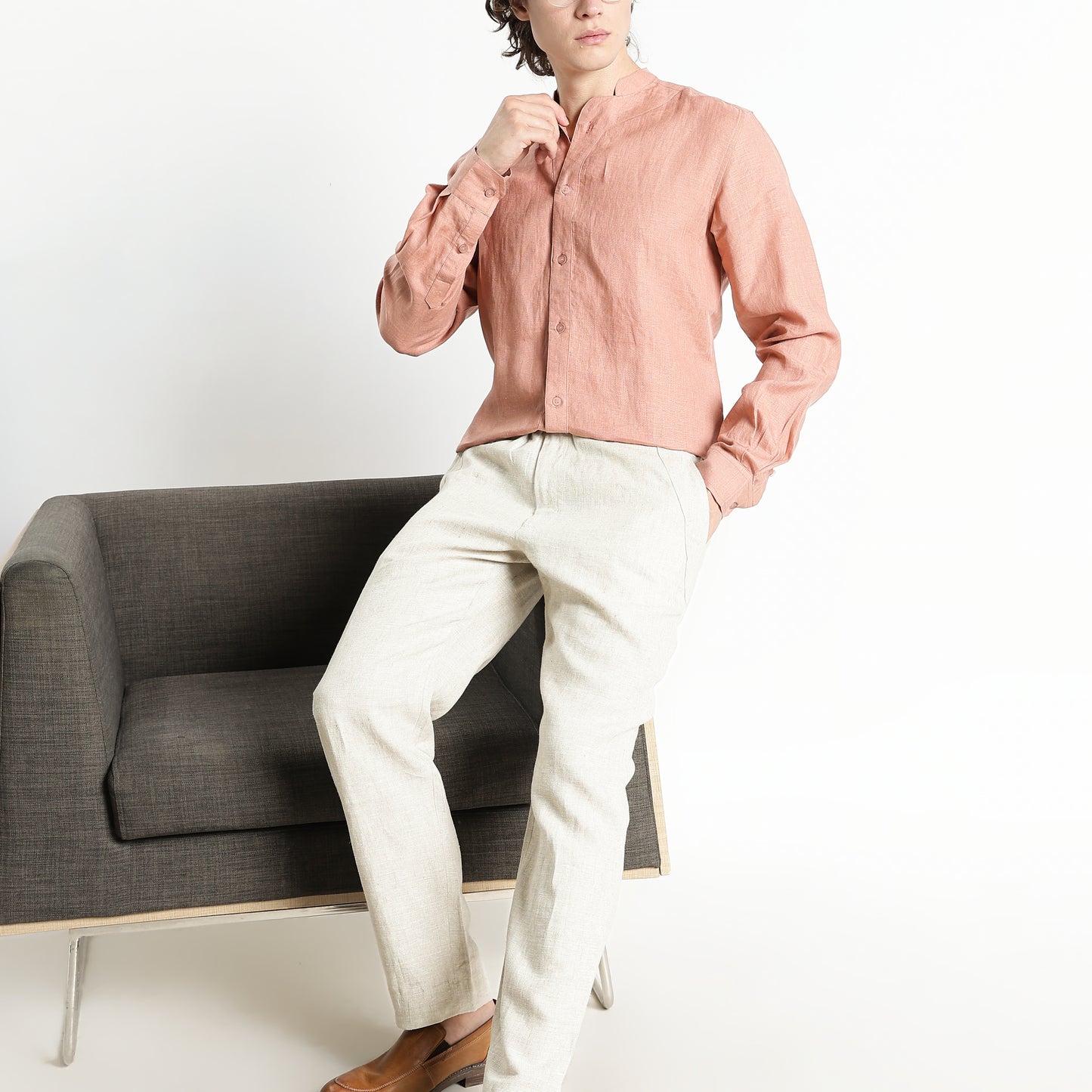 Ruvido – Premium Curved Yoke Linen Shirt – Clay