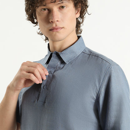Shawshank – Premium Linen Polo Shirt – Steel Blue