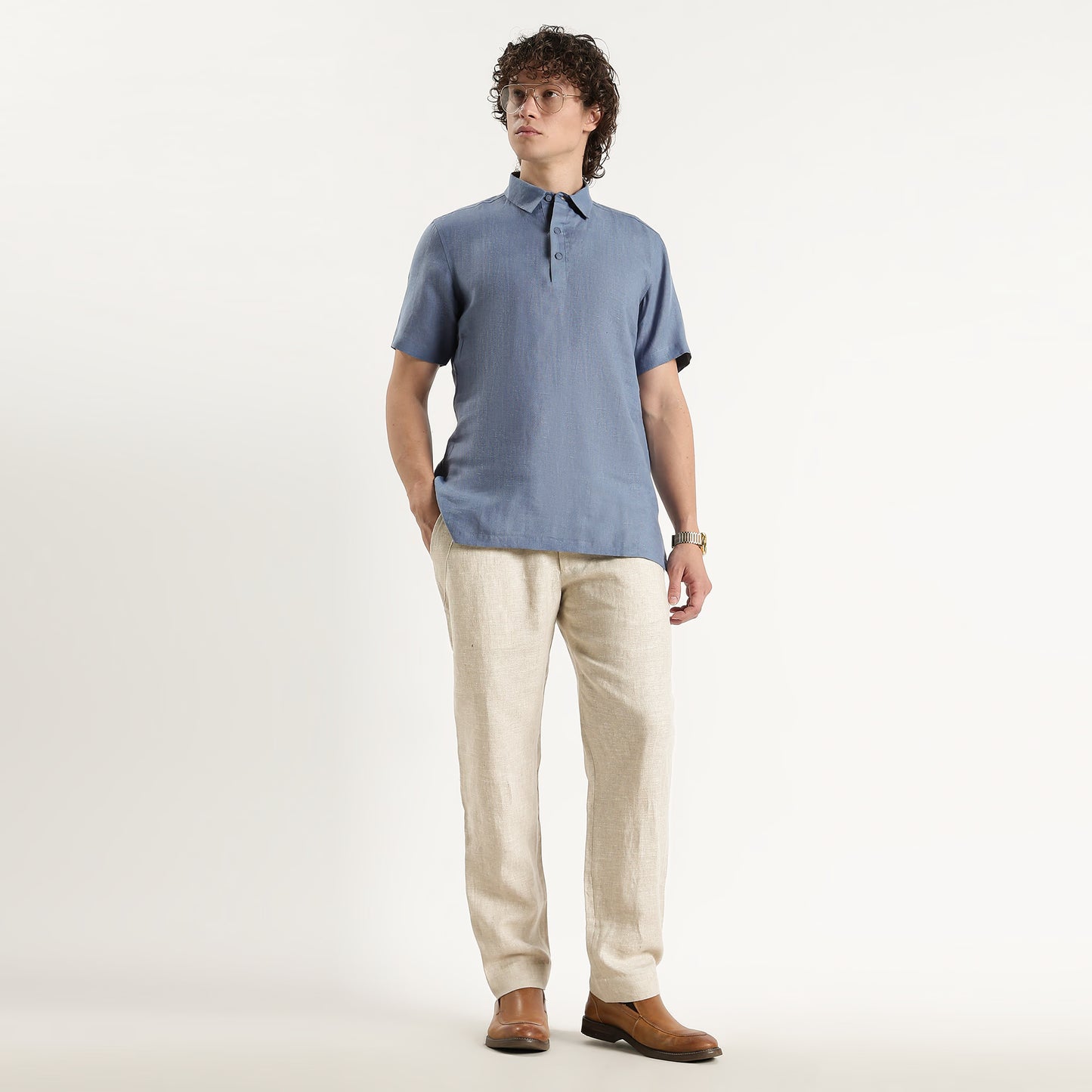 Shawshank – Premium Linen Polo Shirt – Steel Blue