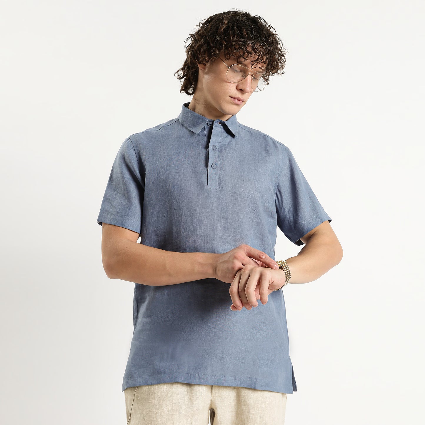 Shawshank – Premium Linen Polo Shirt – Steel Blue