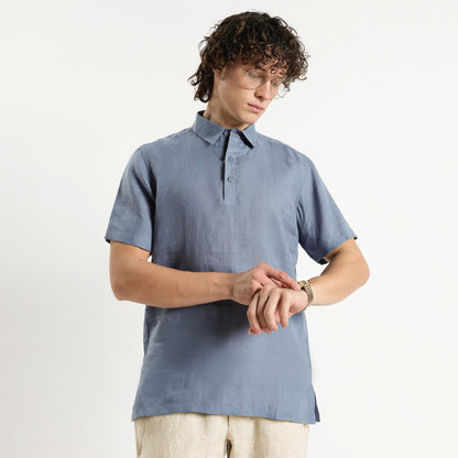 Shawshank – Premium Linen Polo Shirt – Steel Blue