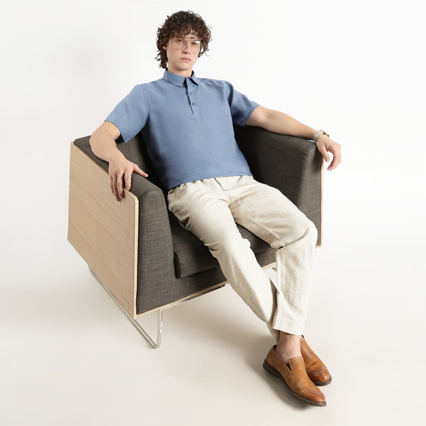 Shawshank – Premium Linen Polo Shirt – Steel Blue