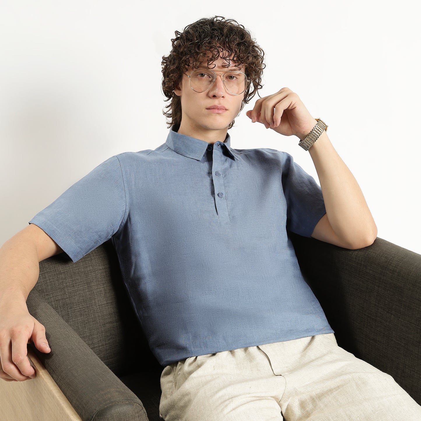 Shawshank – Premium Linen Polo Shirt – Steel Blue