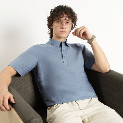 Shawshank – Premium Linen Polo Shirt – Steel Blue