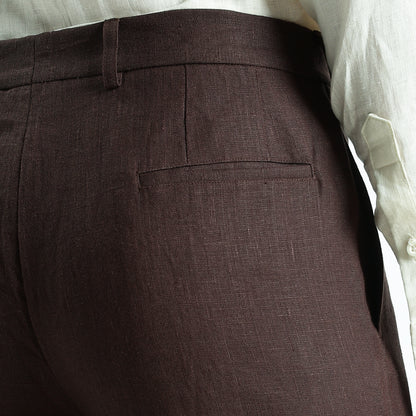 Urbano – Premium Sailor Button Linen Trousers – Coffee