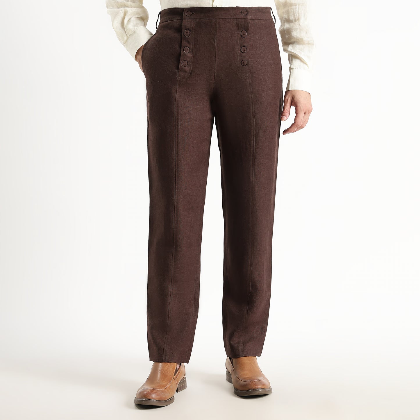 Urbano – Premium Sailor Button Linen Trousers – Coffee