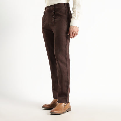 Urbano – Premium Sailor Button Linen Trousers – Coffee