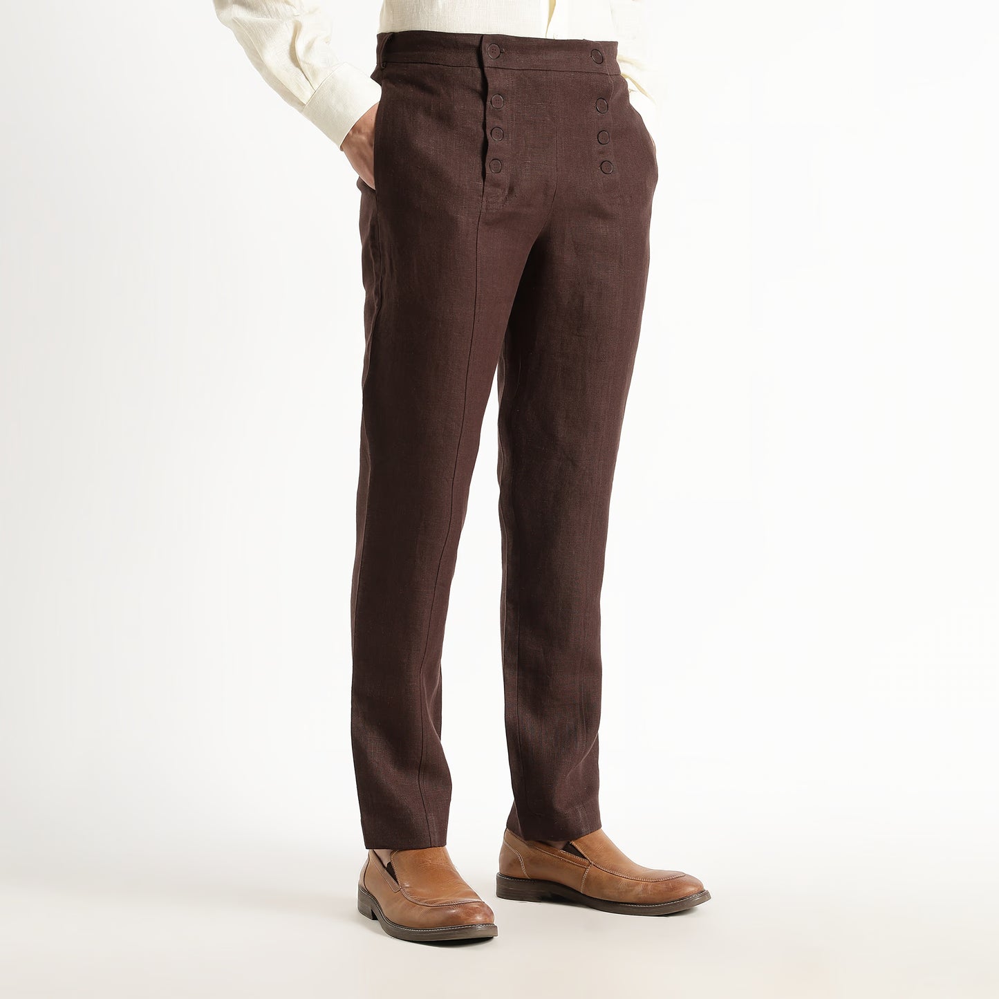 Urbano – Premium Sailor Button Linen Trousers – Coffee