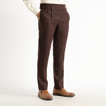 Urbano – Premium Sailor Button Linen Trousers – Coffee