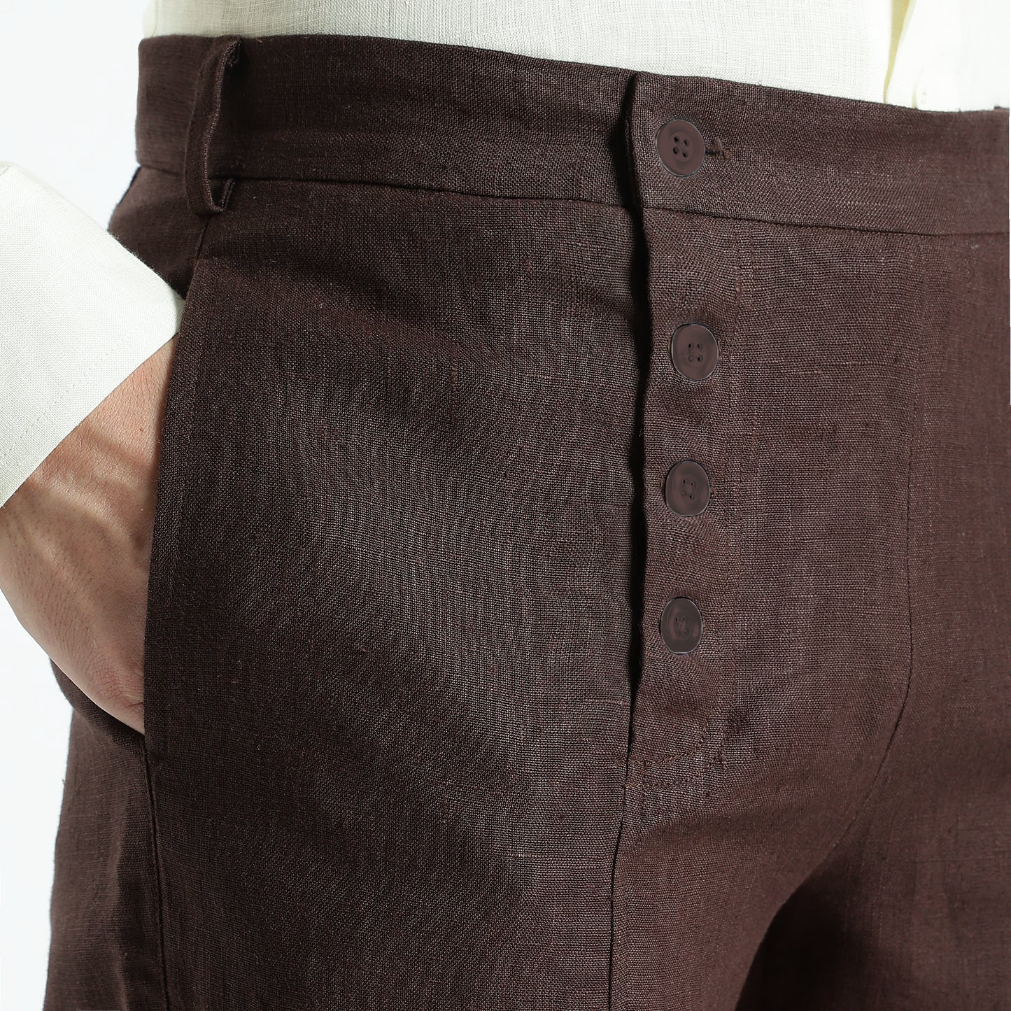 Urbano – Premium Sailor Button Linen Trousers – Coffee