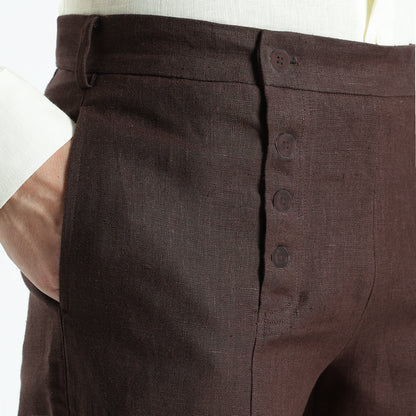 Urbano – Premium Sailor Button Linen Trousers – Coffee