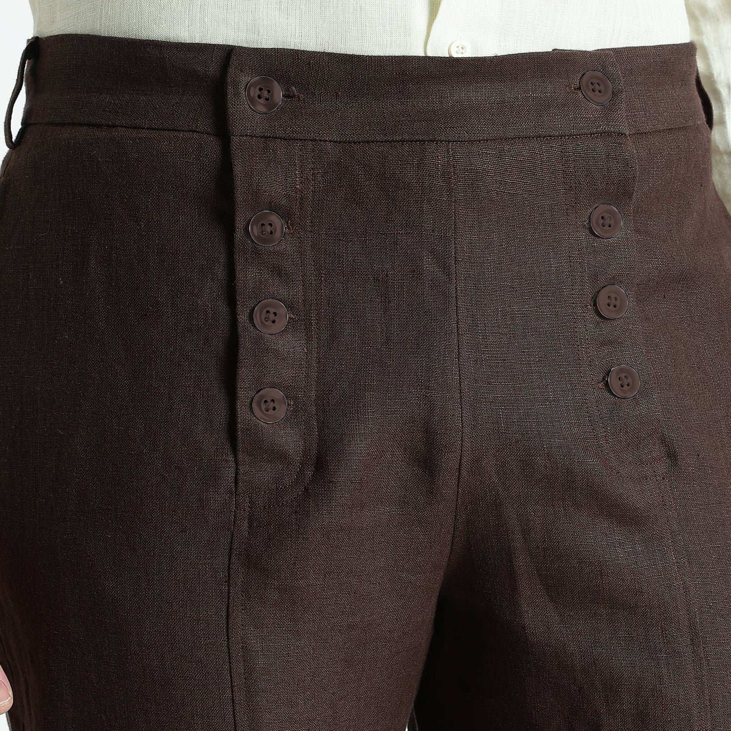 Urbano – Premium Sailor Button Linen Trousers – Coffee