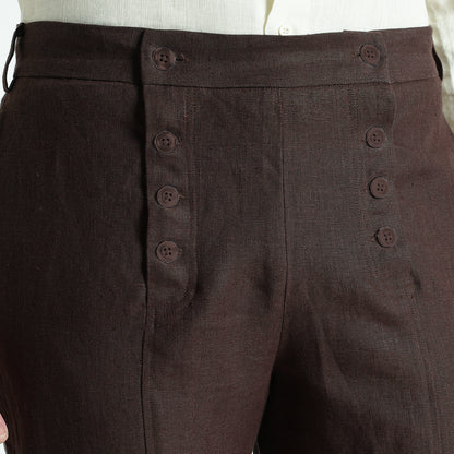 Urbano – Premium Sailor Button Linen Trousers – Coffee