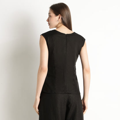 Monroe – Premium Bustlock Peplum Linen Top – Noiré