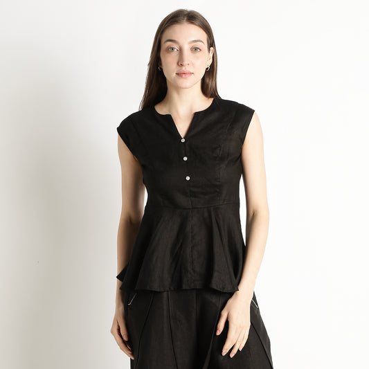 Monroe – Premium Bustlock Peplum Linen Top – Noiré
