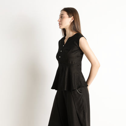 Monroe – Premium Bustlock Peplum Linen Top – Noiré