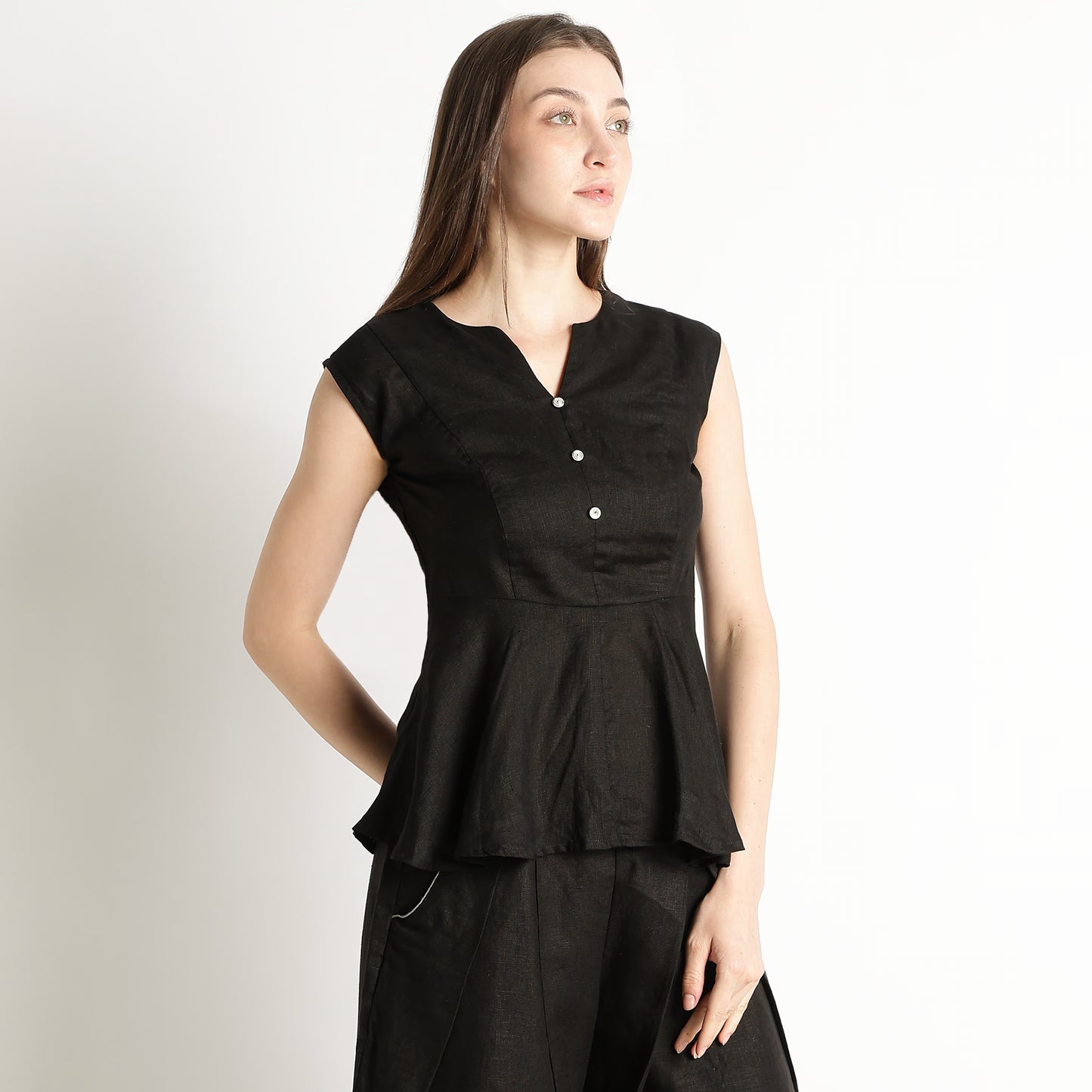 Monroe – Premium Bustlock Peplum Linen Top – Noiré
