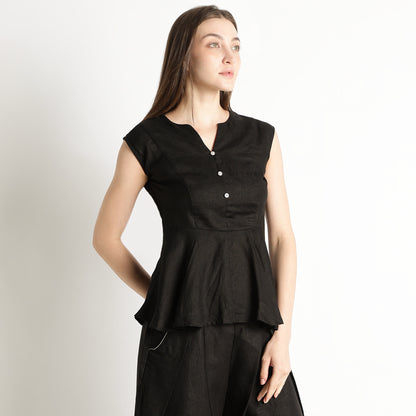 Monroe – Premium Bustlock Peplum Linen Top – Noiré