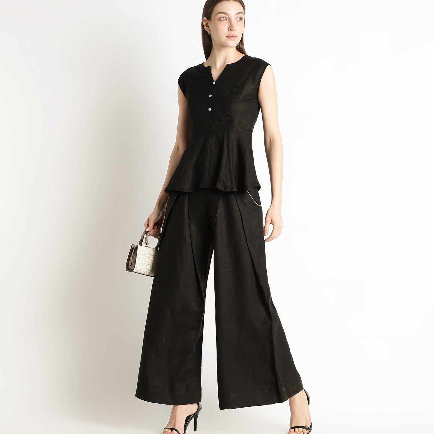 Monroe – Premium Bustlock Peplum Linen Top – Noiré