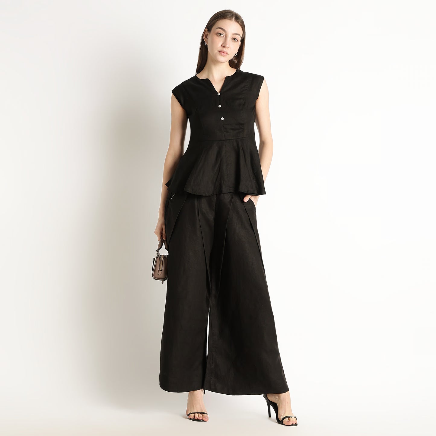 Monroe – Premium Bustlock Peplum Linen Top – Noiré