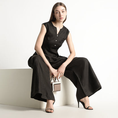 Monroe – Premium Bustlock Peplum Linen Top – Noiré