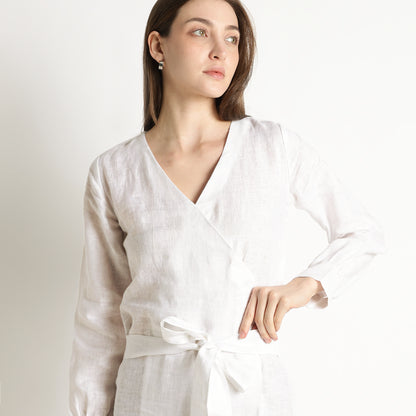 Milano – Fluid Wrap-Style Linen Dress – Blanc