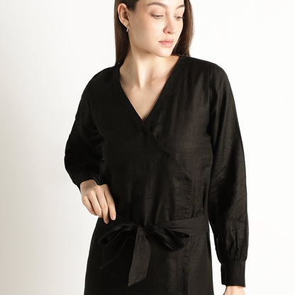 Milano – Fluid Wrap-Style Linen Dress – Noiré